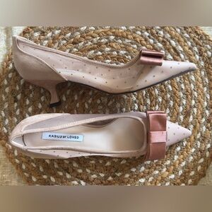 Kasilu of Loved Blush Pink Pointed-Toe Bow Kitten Heels